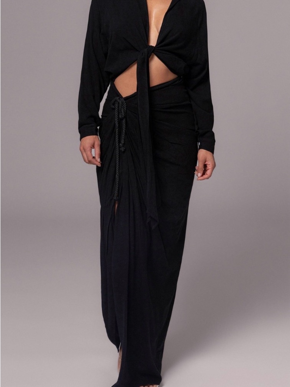 JLUXLABEL Black Tie-Front Long Sleeve Button-Down Top - Picture 5 of 5